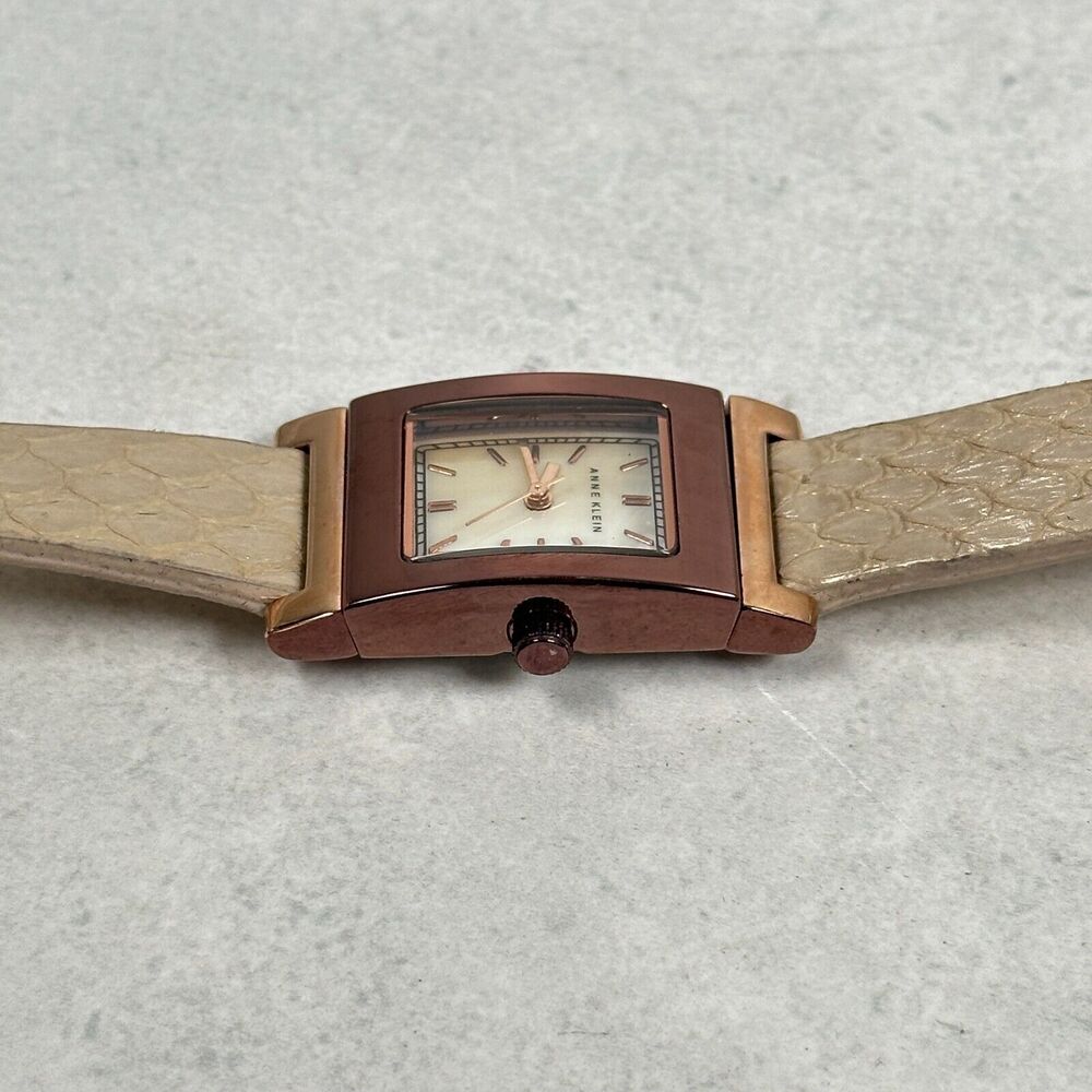 Anne Klein Watch Womens 20mm Rectangle Brown Bronze Tone MOP Dial New Battery - Picture 3 of 12